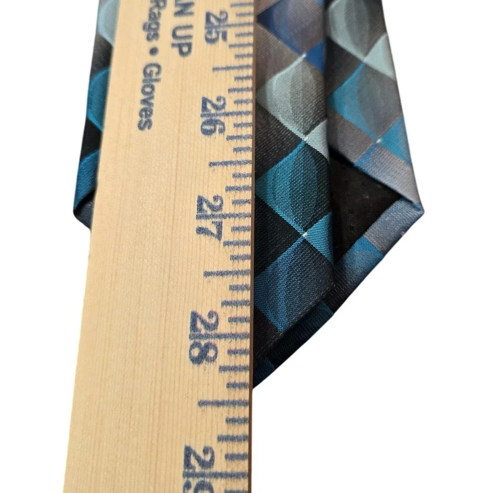 Pierre Cardin Mens Geometric Diamond Silk Feel Blue Grey‎ Necktie Hand Made